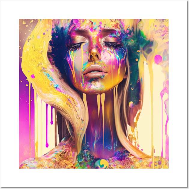 Basking in the Sunshine - Emotionally Fluid Collection - Psychedelic Paint Drip Portraits Wall Art by JensenArtCo